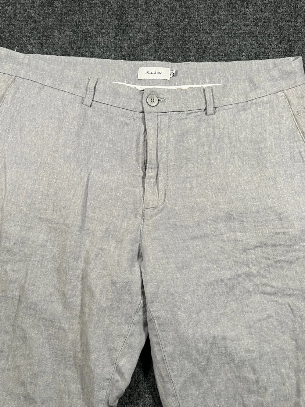 Porter & Ash Mens Linen Blend Pants Chino Beige Drawstring & Button 38x29 Casual